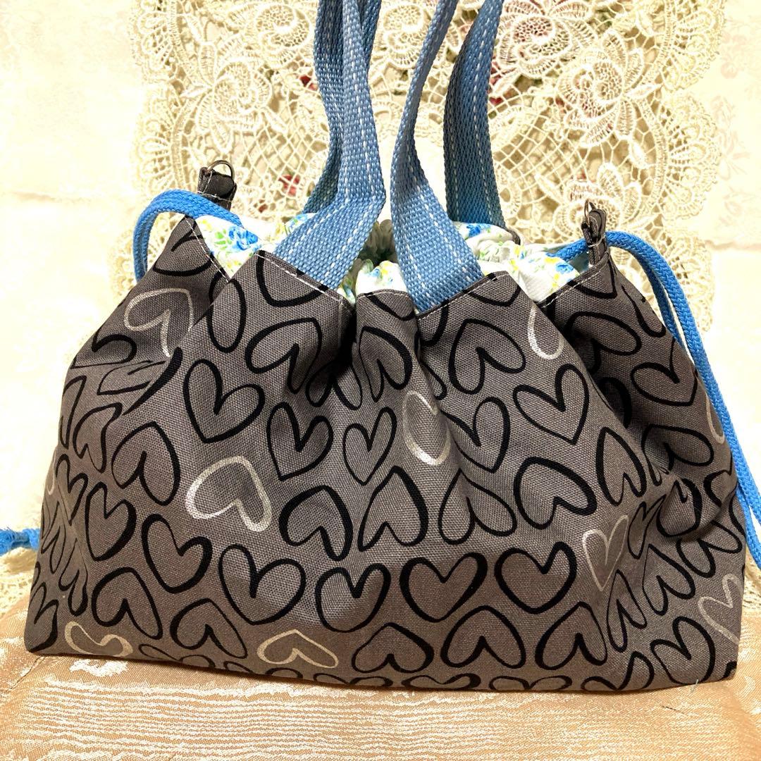 巾着トートバッグ　リボンのパピヨンちゃん