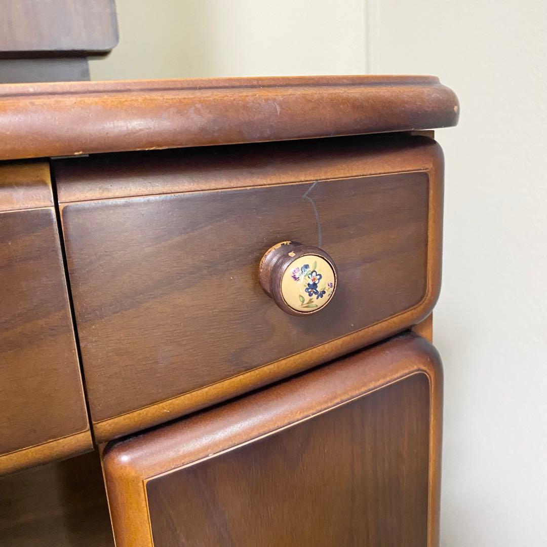 三面鏡 天然木 ドレッサー オーク レトロ 板ガラス コンセント付き