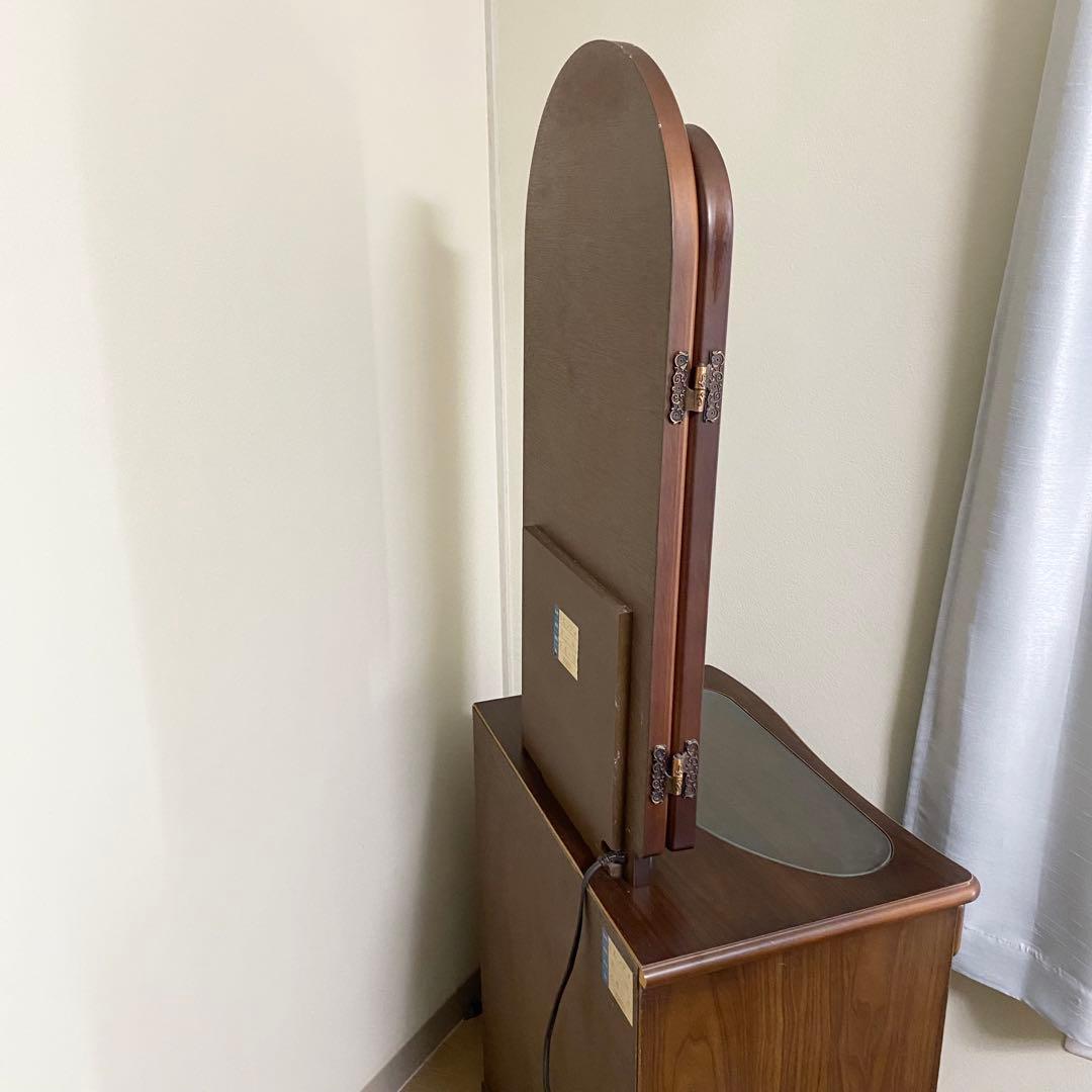 三面鏡 天然木 ドレッサー オーク レトロ 板ガラス コンセント付き