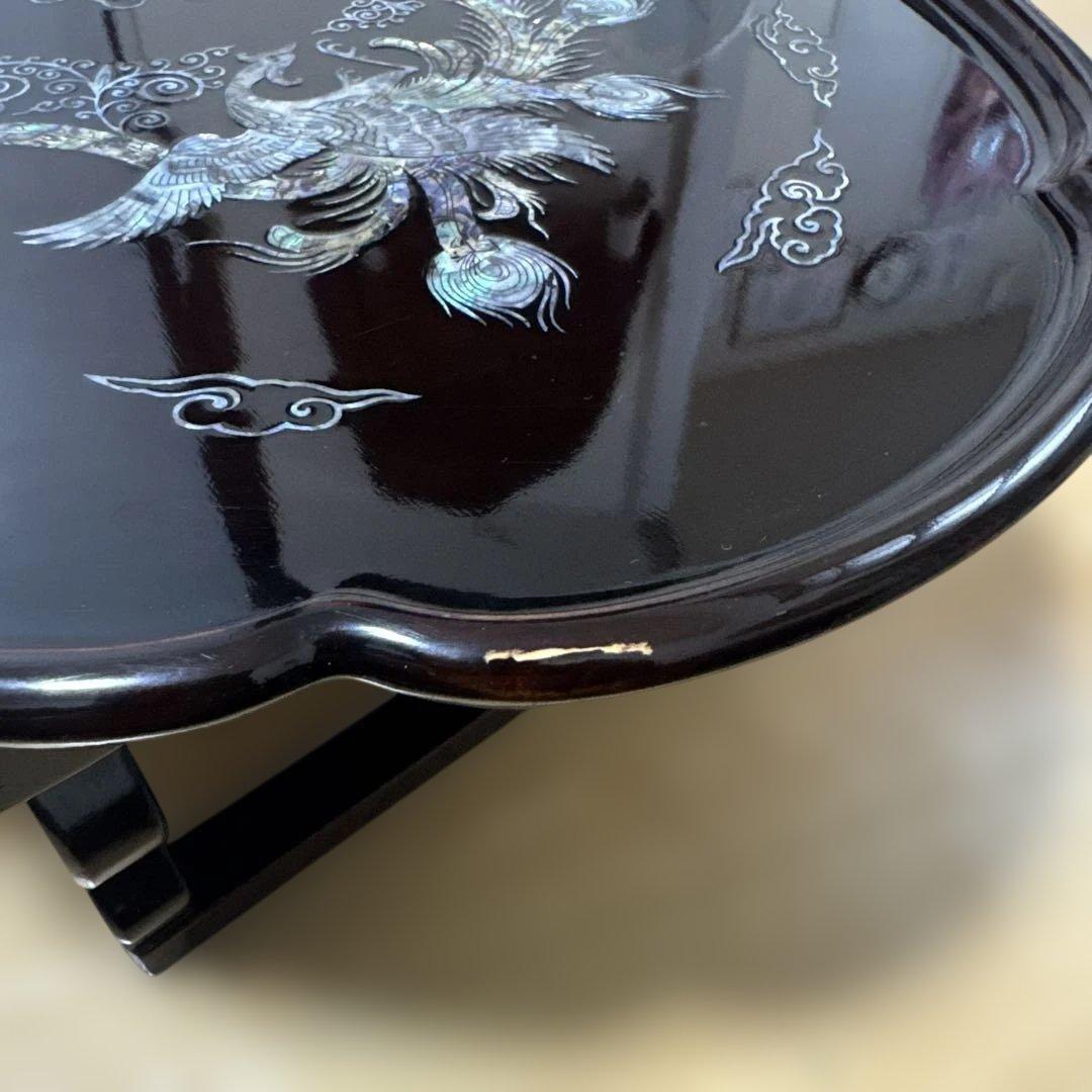 韓国伝統工芸 螺鈿細工 貝殻細工 鳳凰 螺鈿台 アンティーク家具