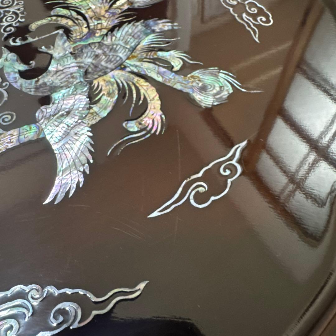 韓国伝統工芸 螺鈿細工 貝殻細工 鳳凰 螺鈿台 アンティーク家具