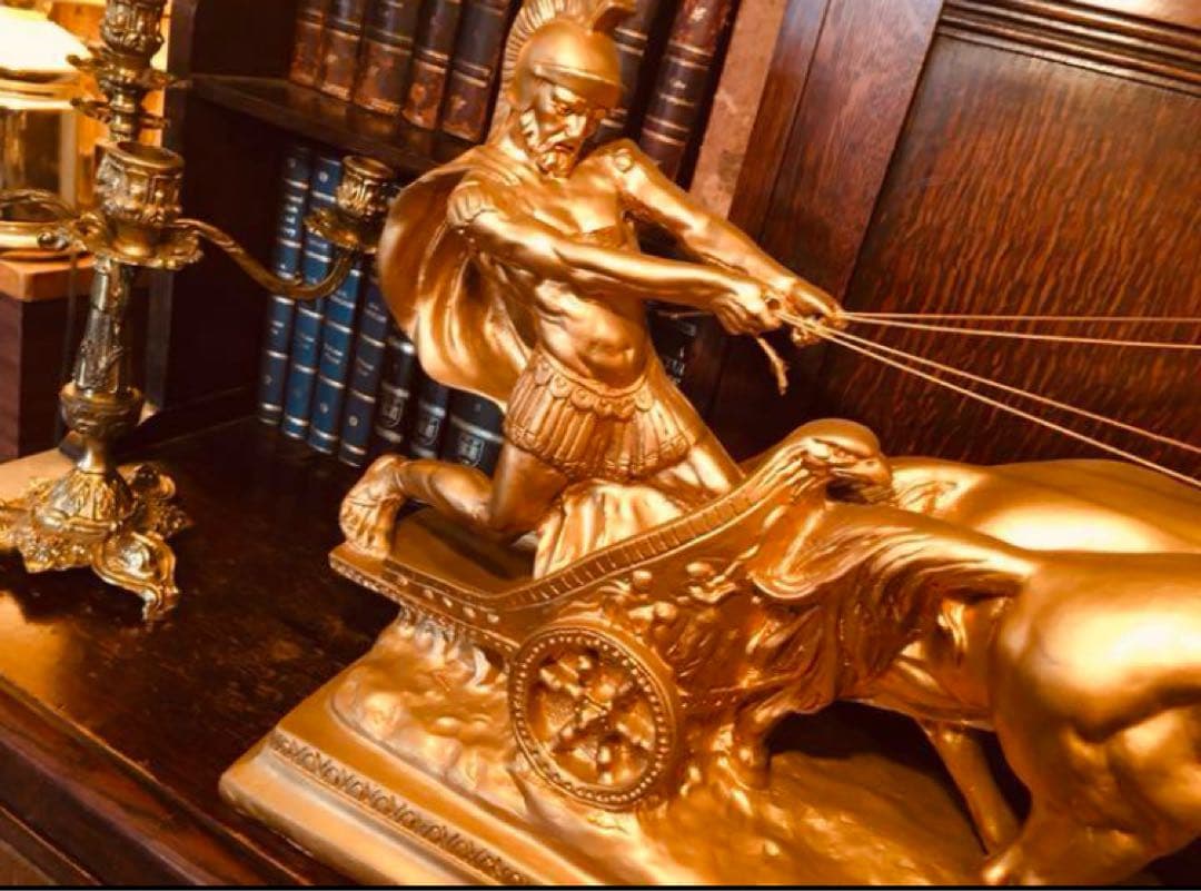 湯布院アンティーク 高級イタリア製 チャリオット 戦闘馬車 置物