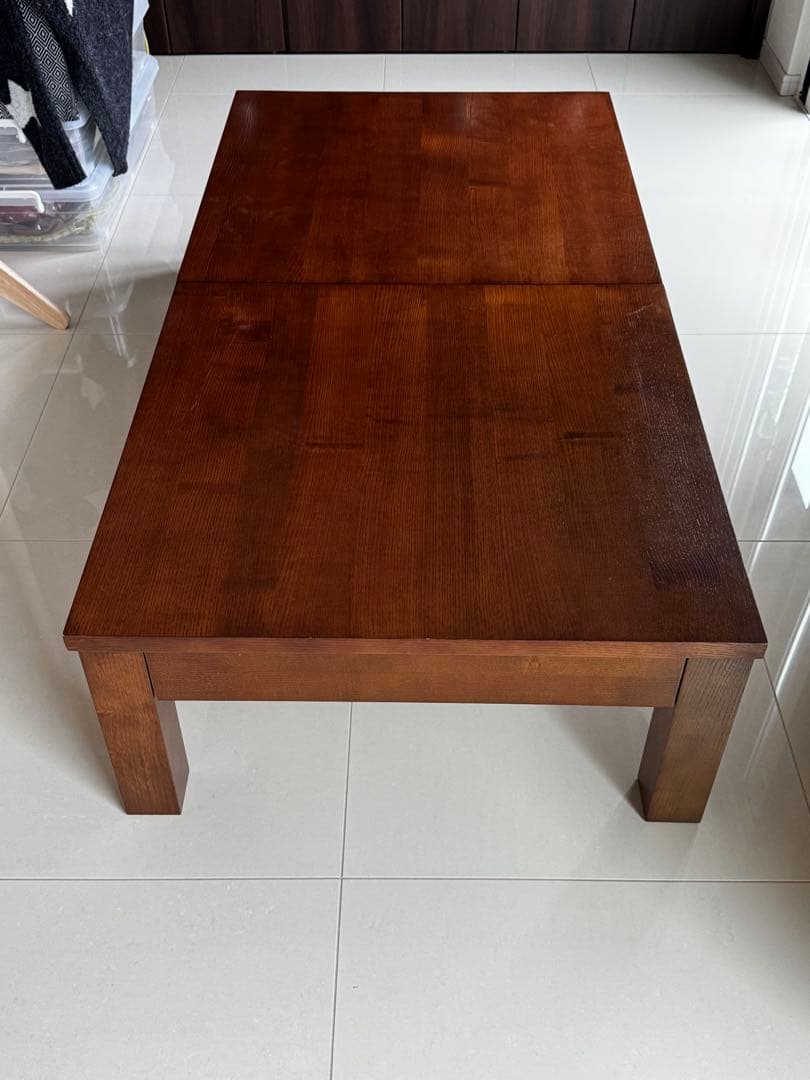 3段階伸縮　145・175・205cm木製ローテーブル　ダークブラウン