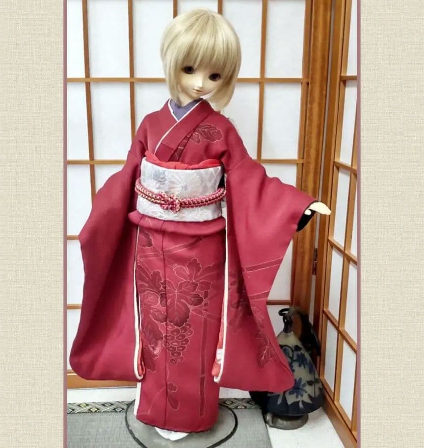 HM　SDサイズお振り袖セット　臙脂ｘ葡萄