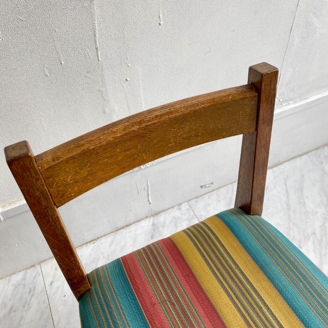 昭和レトロ 木製 チェア 椅子 ストライプ座面 鋲打ち 古家具