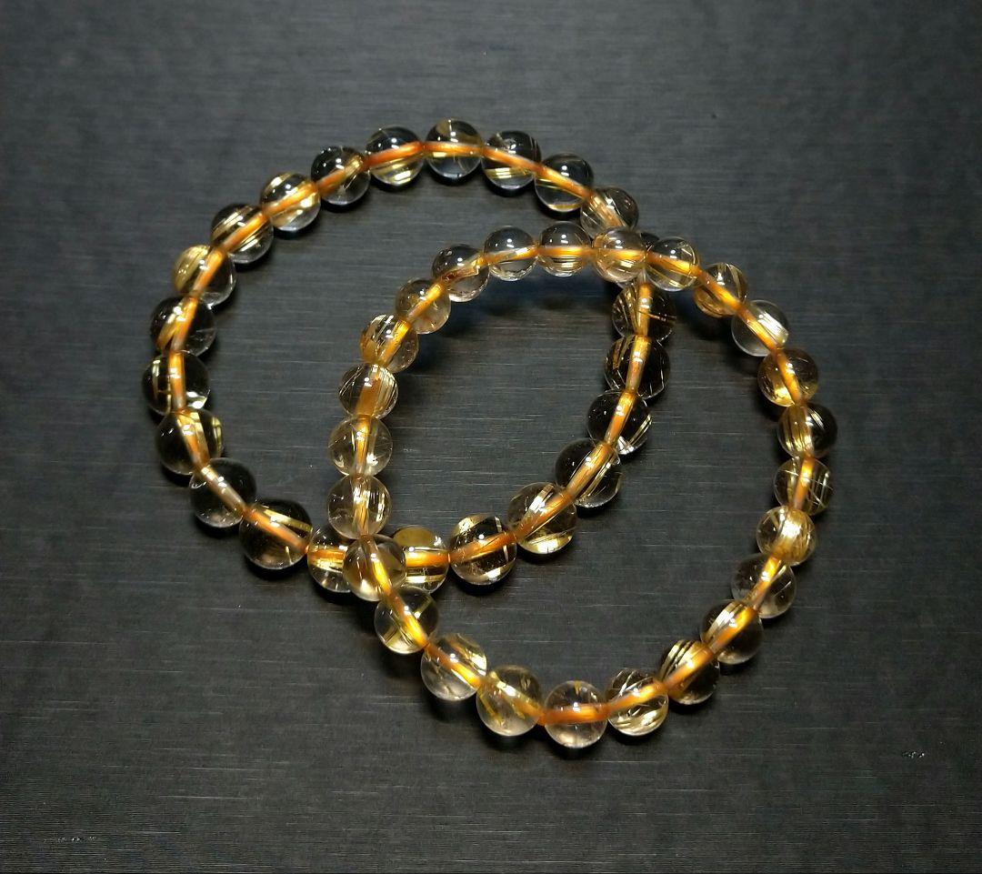 【透明度抜群】ゴールドタイチンルチル《２本セット》ブレスレット　金運仕事運勝負運