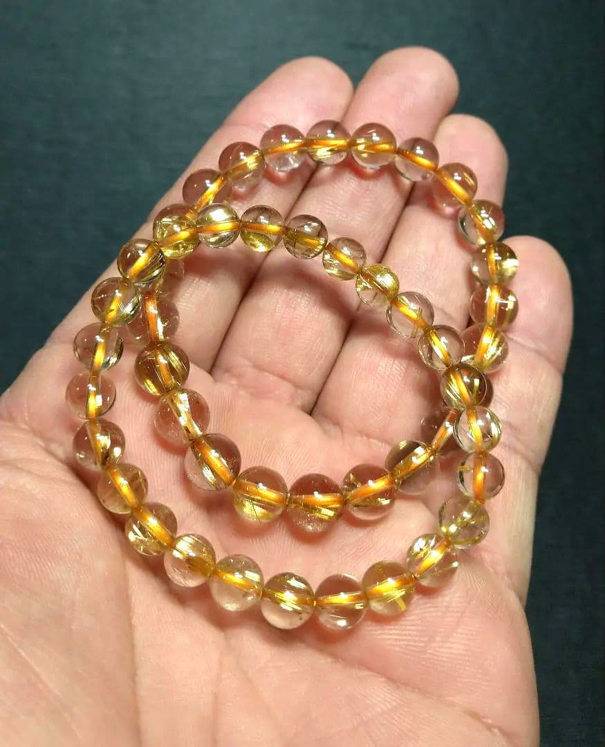 【透明度抜群】ゴールドタイチンルチル《２本セット》ブレスレット　金運仕事運勝負運