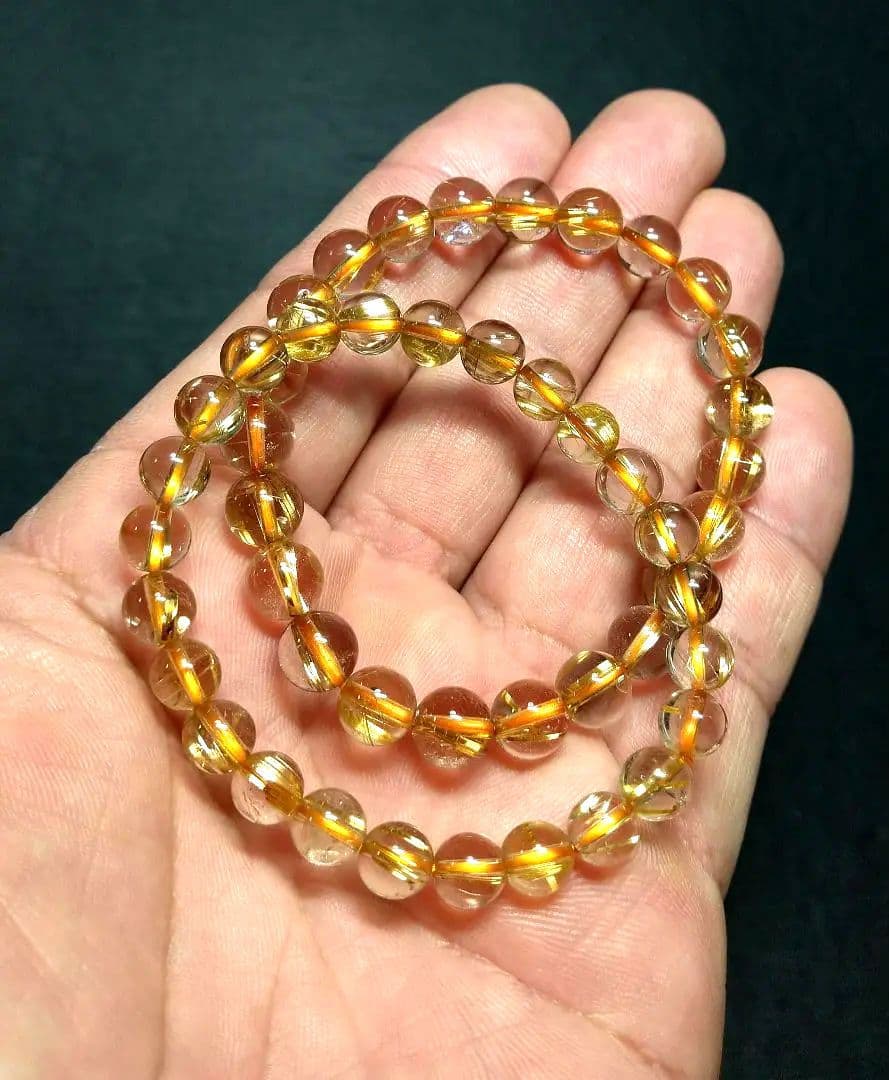 【透明度抜群】ゴールドタイチンルチル《２本セット》ブレスレット　金運仕事運勝負運