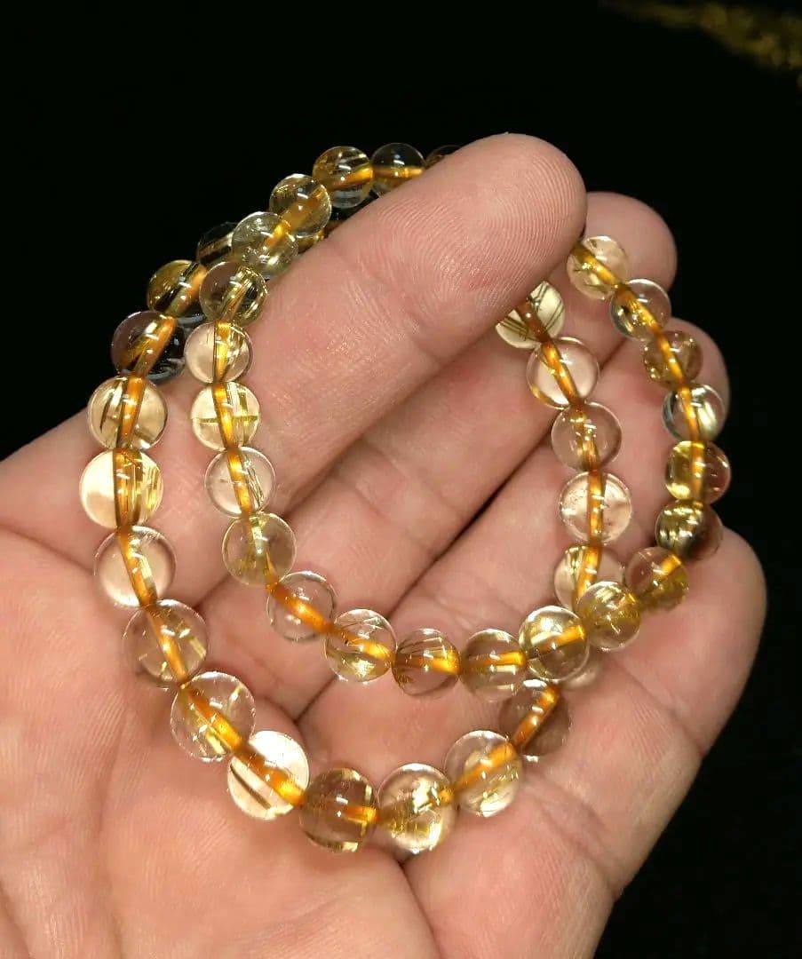 【透明度抜群】ゴールドタイチンルチル《２本セット》ブレスレット　金運仕事運勝負運