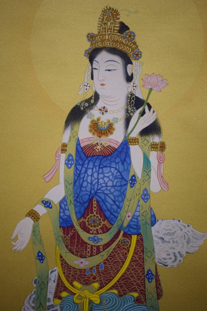 真作/国井道成/國井道成/寿観音図/桐共箱付/布袋屋掛軸