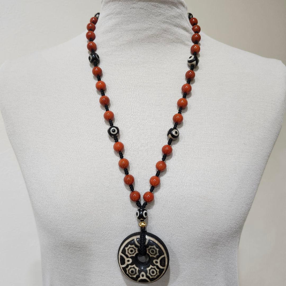 チベット天珠 九宮八卦 三眼7珠 紅玉髄瑪瑙 32玉 チベット直送