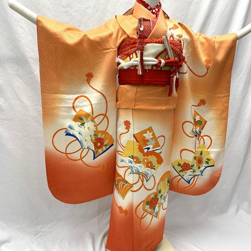 602ag25□七五三 七歳 女児 着物&袋帯&長襦袢 金彩 冊子□状態良好