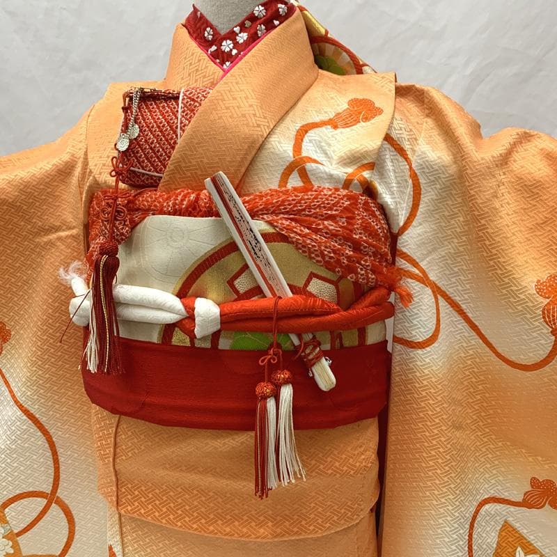 602ag25□七五三 七歳 女児 着物&袋帯&長襦袢 金彩 冊子□状態良好