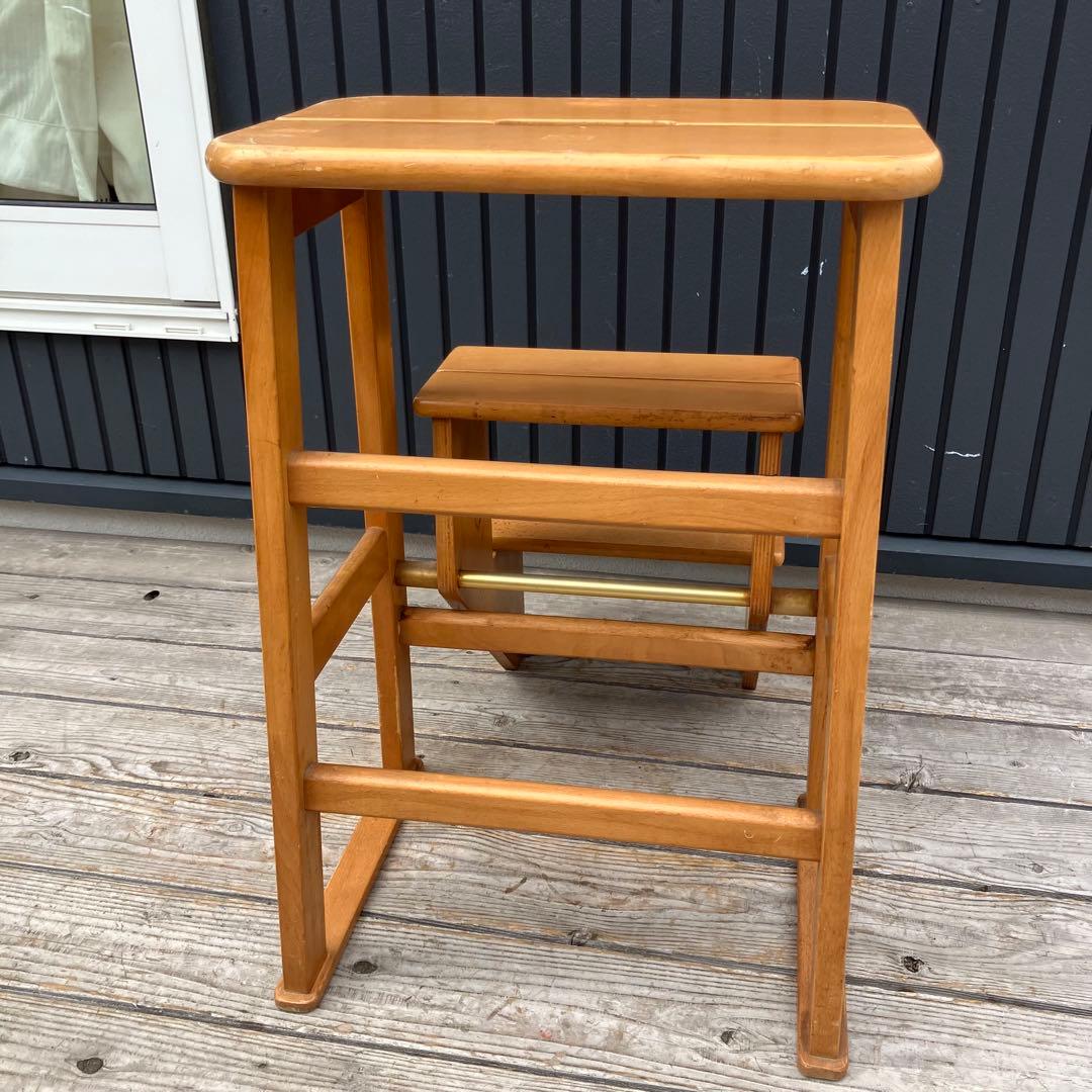 昭和レトロ 格納式 3段 木製階段脚立 踏み台 ステップスツール 飾り棚 花台