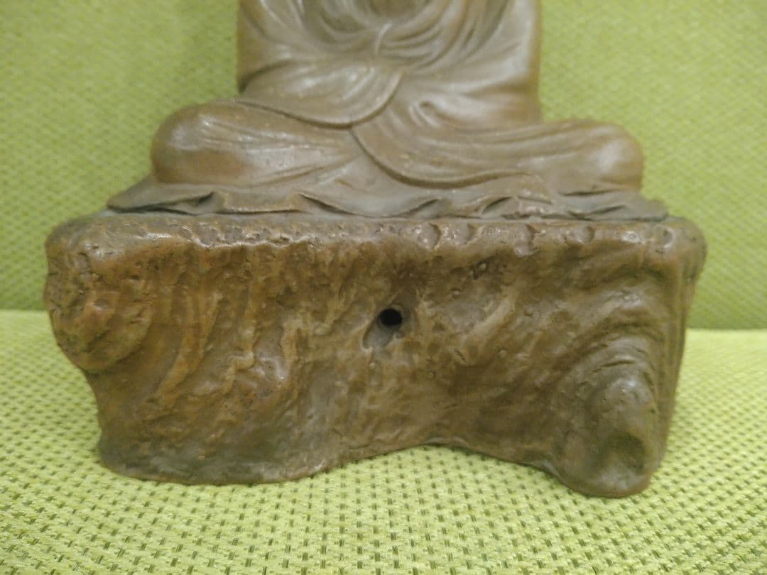 陶器製 仏像 座像、備前焼の観音様座像A1、№009、古い備前焼置物、希少品、