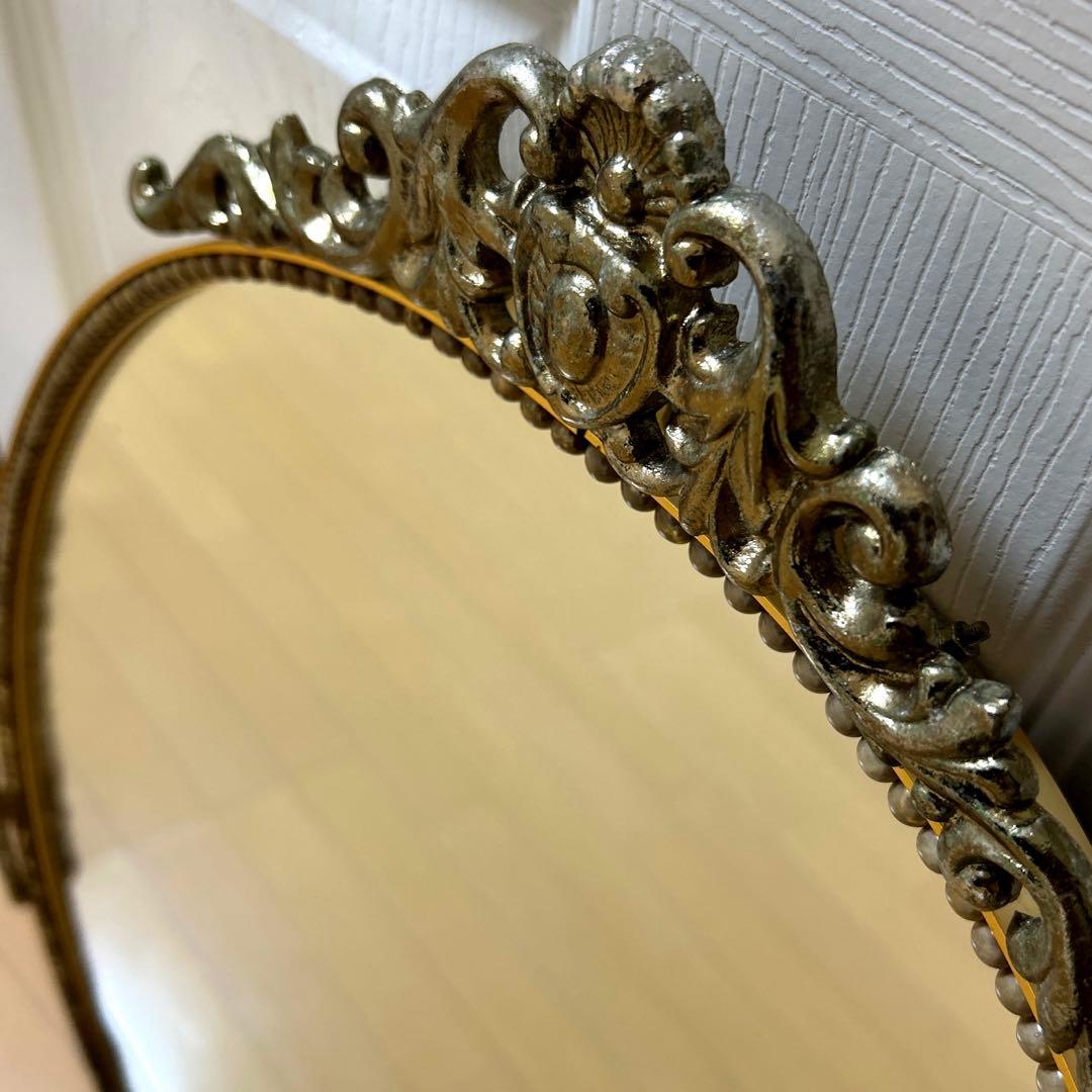 ★vintageミラー鏡アンティーク調 ウォールミラー 壁掛け 楕円大型 美容室