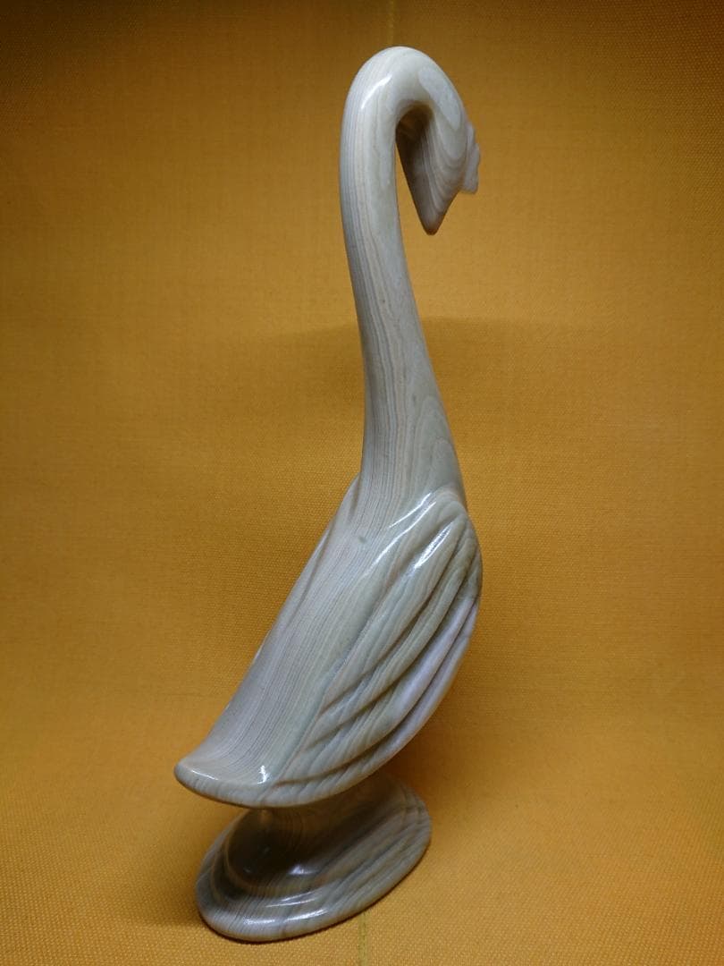 【美品】スワン　白鳥　天然石　彫刻　インテリア　置物　工芸品　美術品　A1394