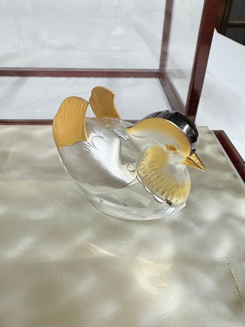 銀製　鴛鴦 オシドリ　ガラス製 置物 ケース入り