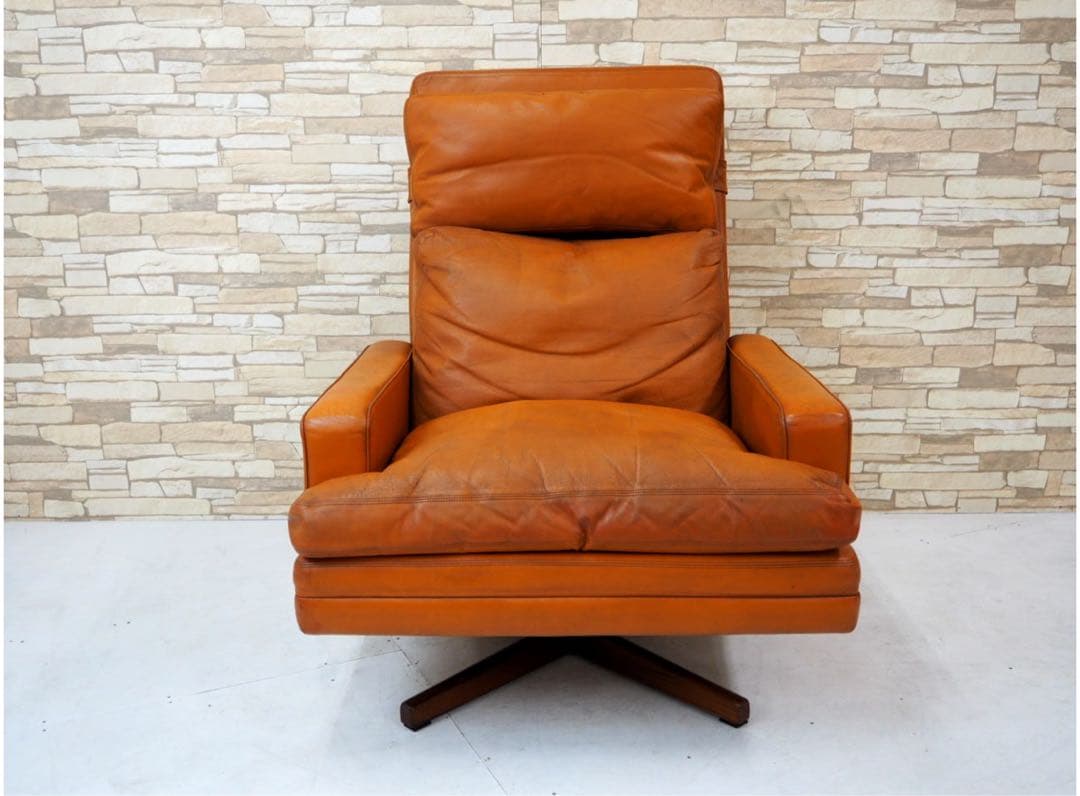ビンテージVatne北欧バットネ　オットマン付本革1人掛けソファ
