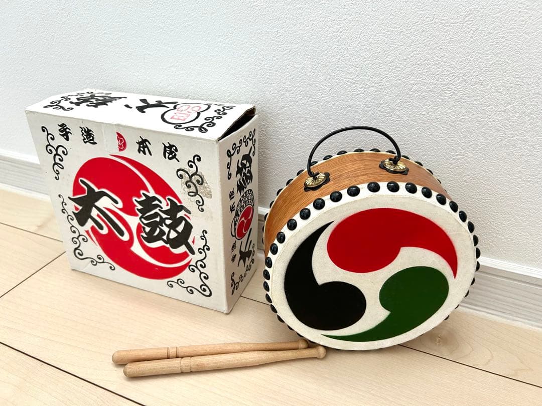 祭　お囃子　小太鼓　職人　手造り　本皮　巴太鼓　六〇号 和太鼓 練習　バチ付