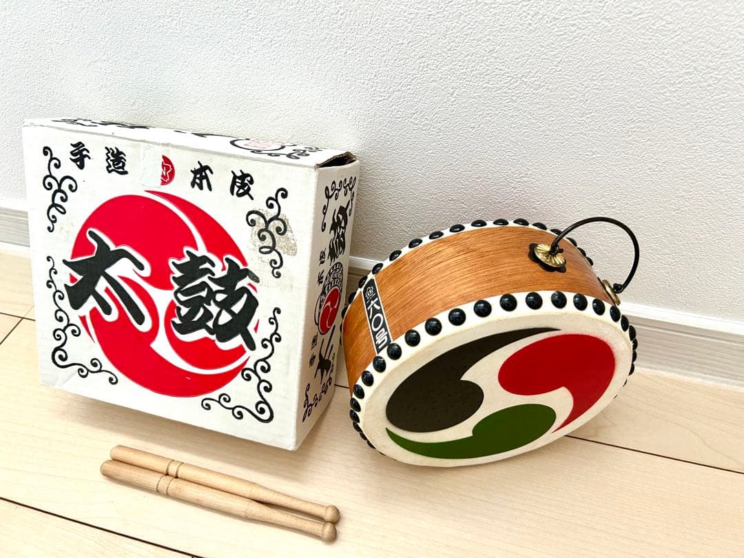 祭　お囃子　小太鼓　職人　手造り　本皮　巴太鼓　六〇号 和太鼓 練習　バチ付