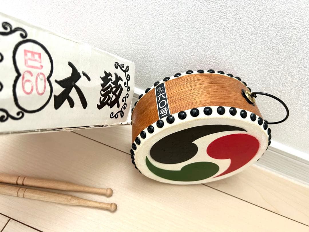 祭　お囃子　小太鼓　職人　手造り　本皮　巴太鼓　六〇号 和太鼓 練習　バチ付