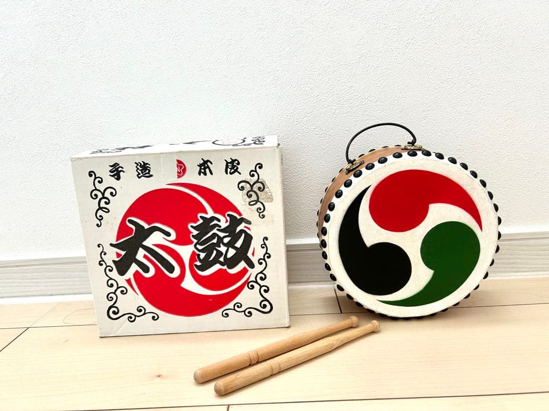 祭　お囃子　小太鼓　職人　手造り　本皮　巴太鼓　六〇号 和太鼓 練習　バチ付