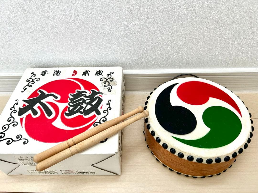 祭　お囃子　小太鼓　職人　手造り　本皮　巴太鼓　六〇号 和太鼓 練習　バチ付