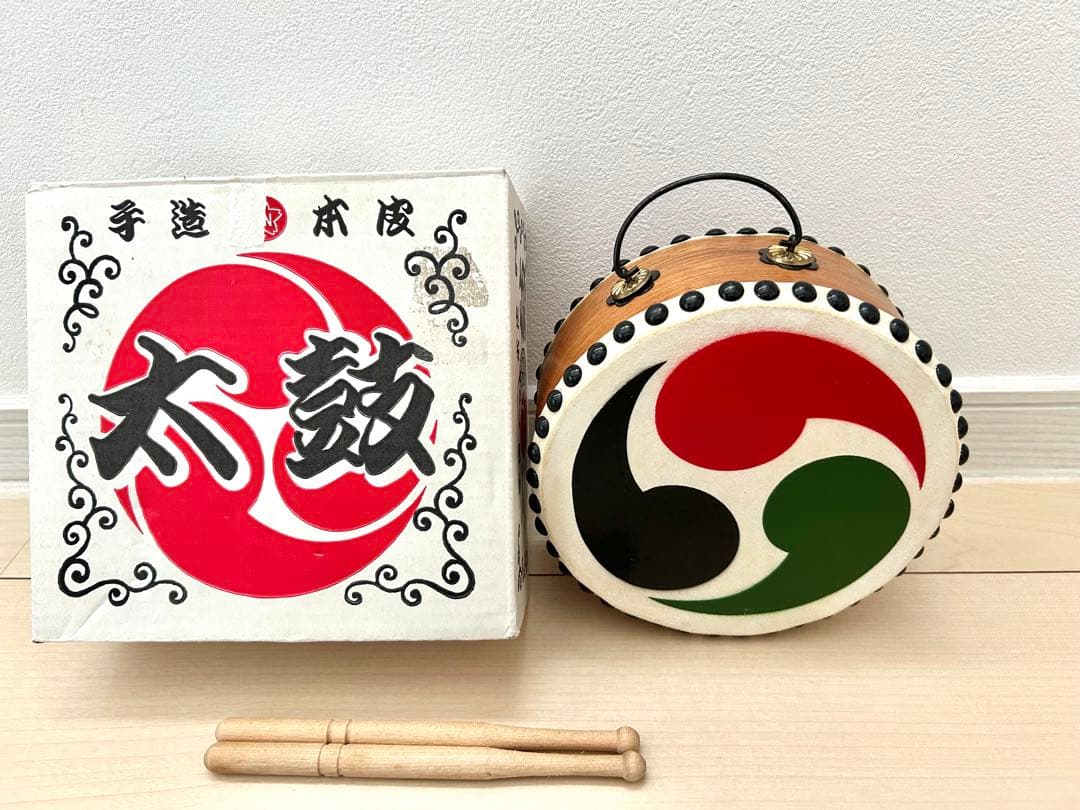 祭　お囃子　小太鼓　職人　手造り　本皮　巴太鼓　六〇号 和太鼓 練習　バチ付