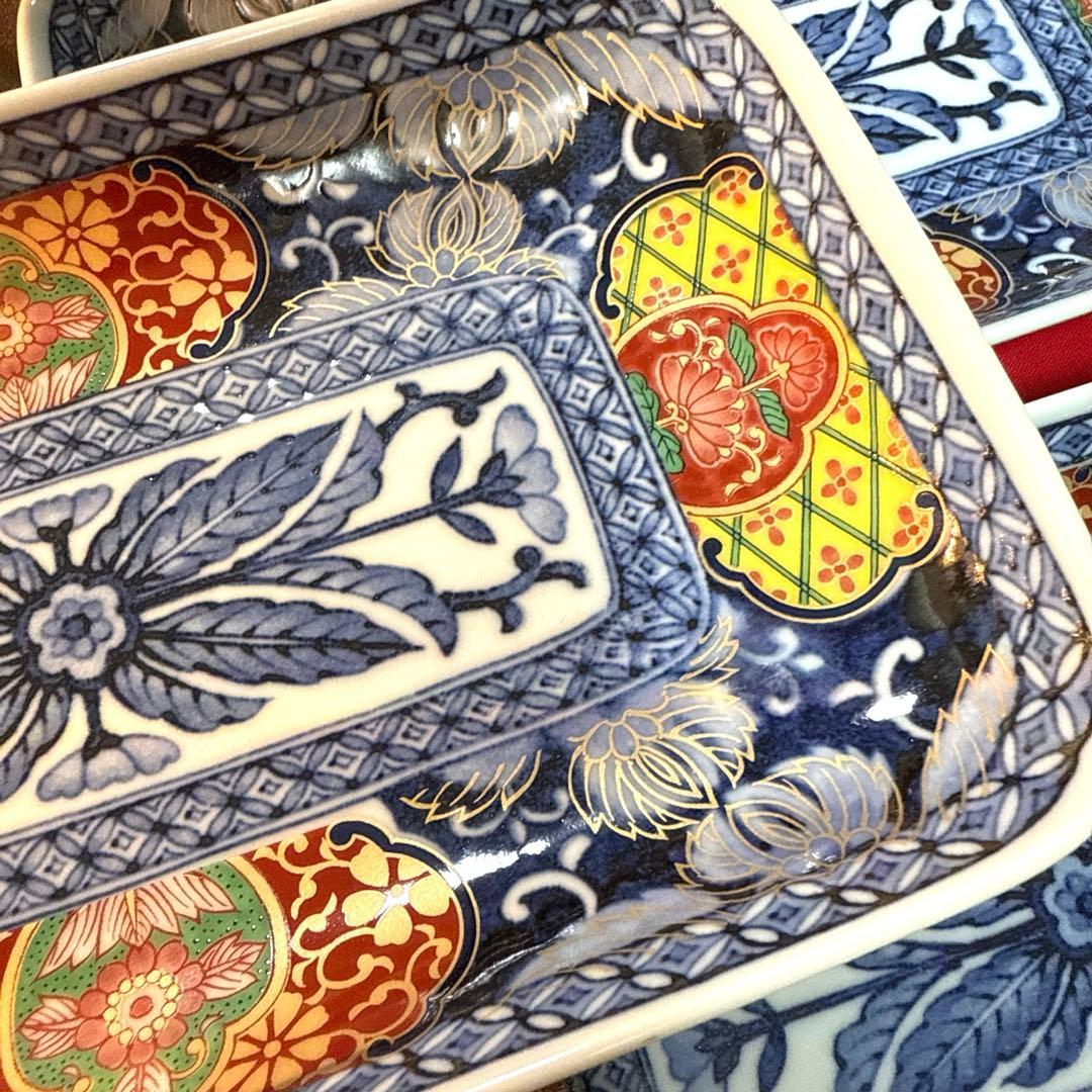 美品　吾山窯　金彩　伊万里長皿　豪華古伊万里小鉢　全10客 No.4-7
