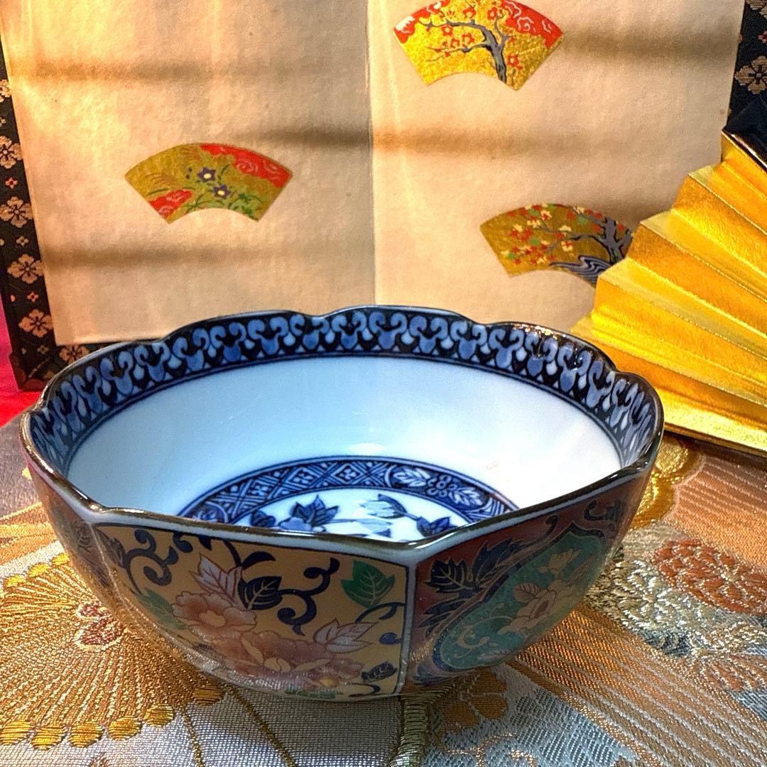 美品　吾山窯　金彩　伊万里長皿　豪華古伊万里小鉢　全10客 No.4-7