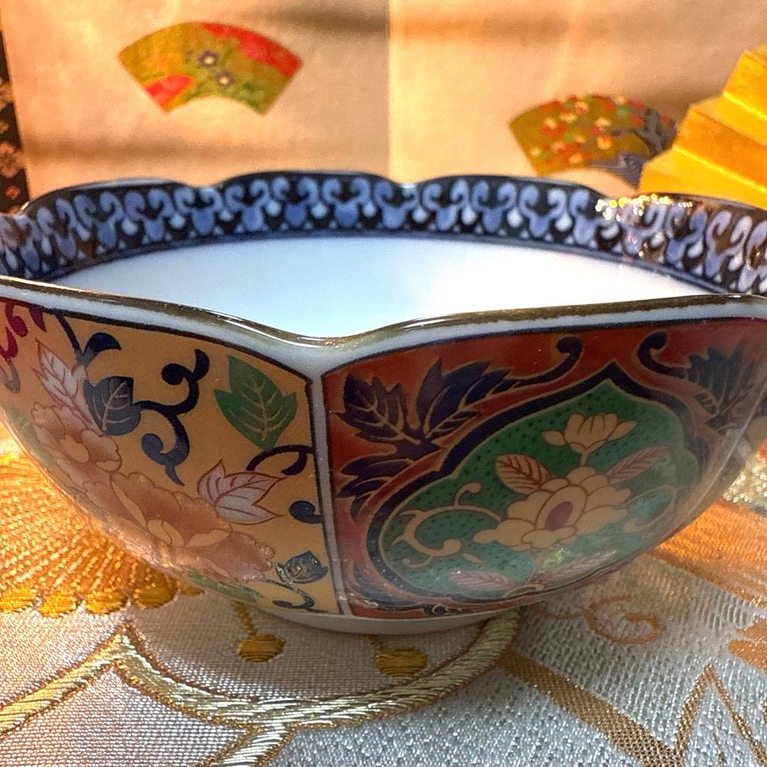 美品　吾山窯　金彩　伊万里長皿　豪華古伊万里小鉢　全10客 No.4-7