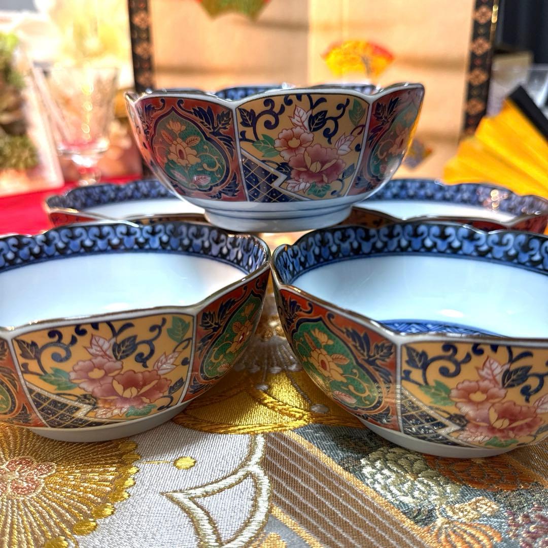 美品　吾山窯　金彩　伊万里長皿　豪華古伊万里小鉢　全10客 No.4-7