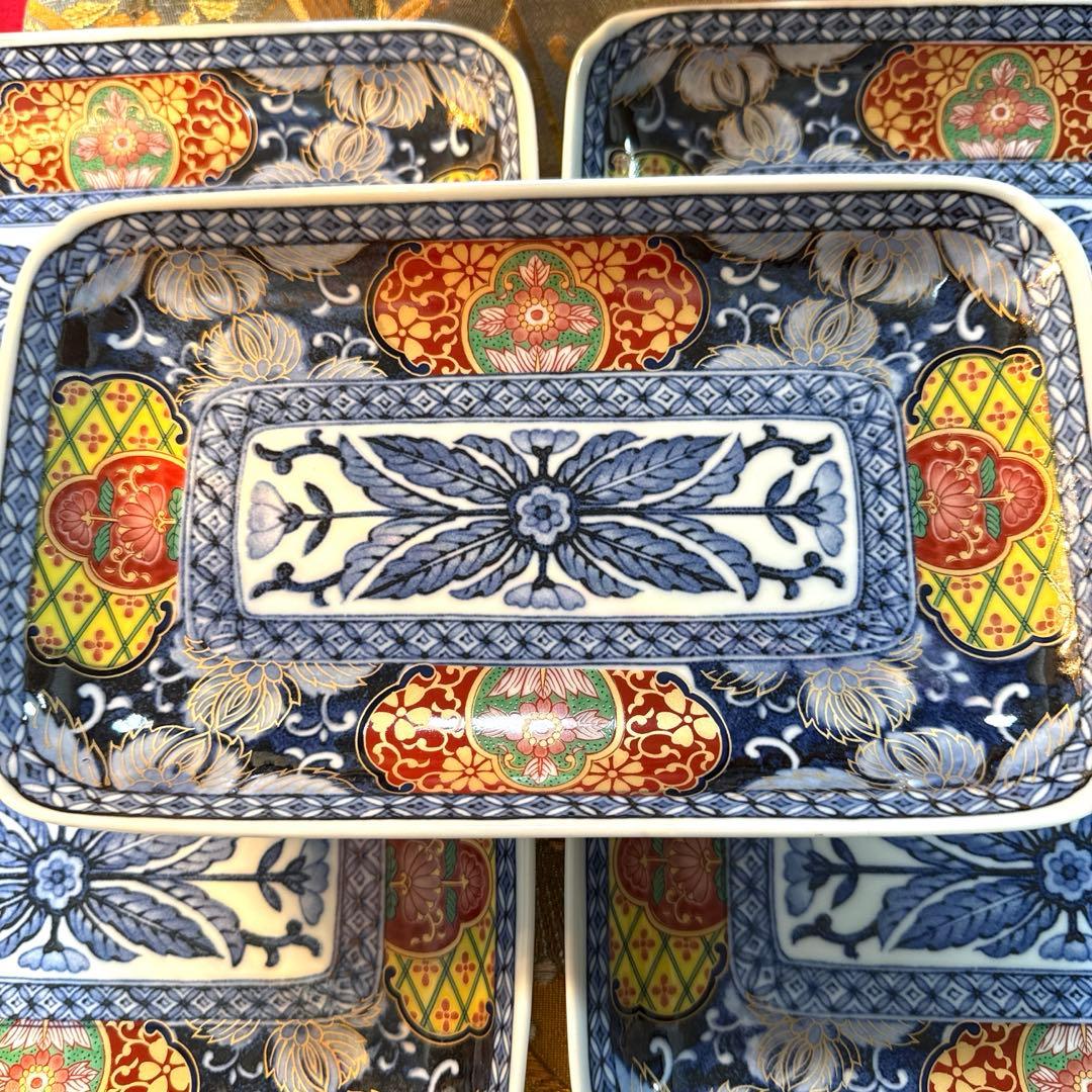 美品　吾山窯　金彩　伊万里長皿　豪華古伊万里小鉢　全10客 No.4-7