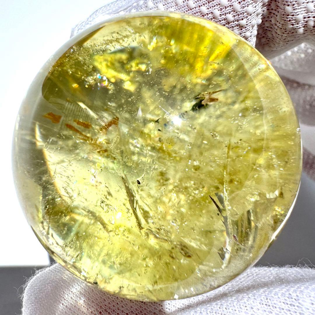 虹入り レインボー シトリン 黄水晶 丸玉 スフィア 45.5mm