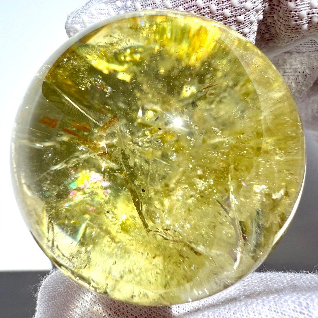 虹入り レインボー シトリン 黄水晶 丸玉 スフィア 45.5mm