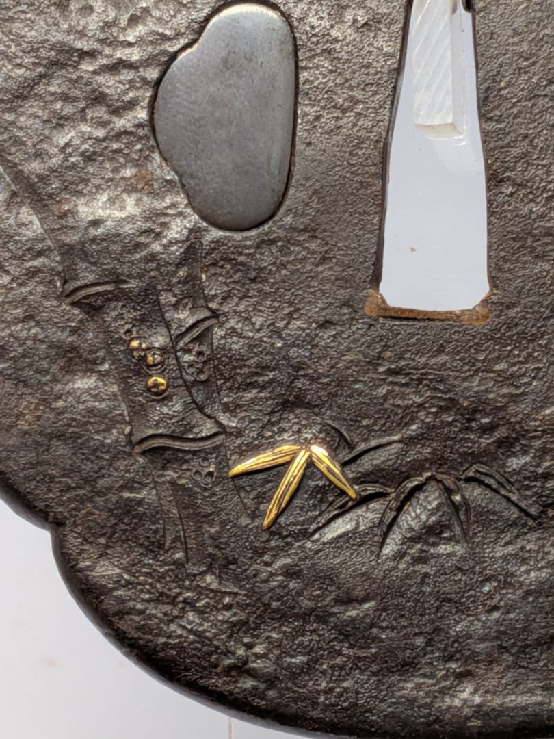 竹虎図鍔 鉄地 江戸期 9.65cm 大鐔 水戸 会津 箱付