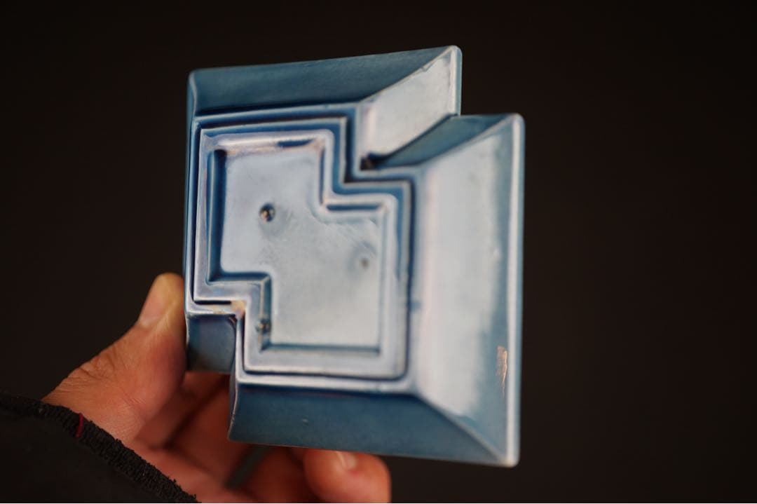 淡路珉平焼 青釉 花文 隅切角小皿 13客 / 角皿 向付 豆皿 懐石料理道具