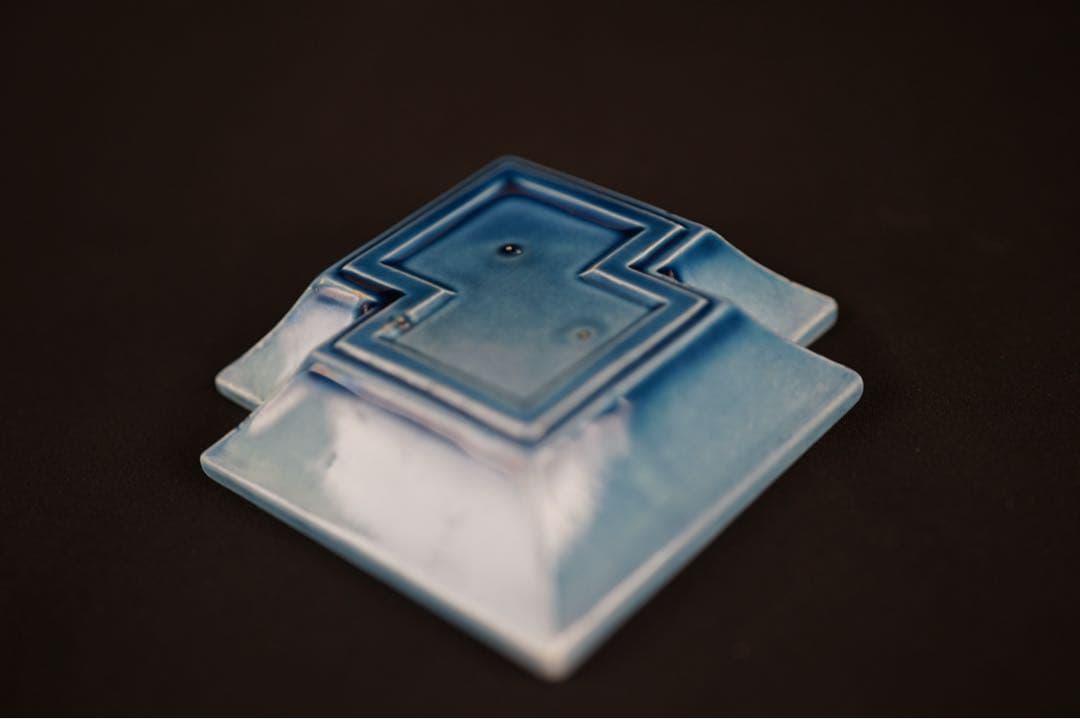 淡路珉平焼 青釉 花文 隅切角小皿 13客 / 角皿 向付 豆皿 懐石料理道具