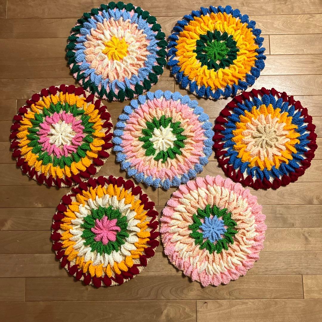 7点 オシャレ ハンドメイド セット 手編み クッション インテリア マット