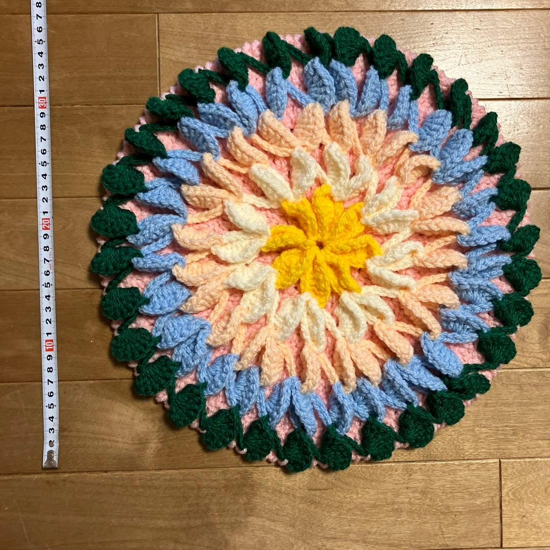 7点 オシャレ ハンドメイド セット 手編み クッション インテリア マット