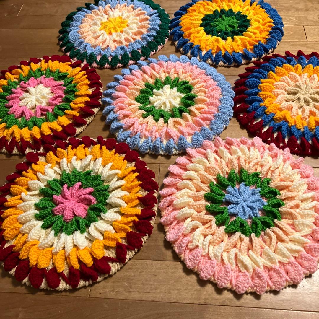 7点 オシャレ ハンドメイド セット 手編み クッション インテリア マット