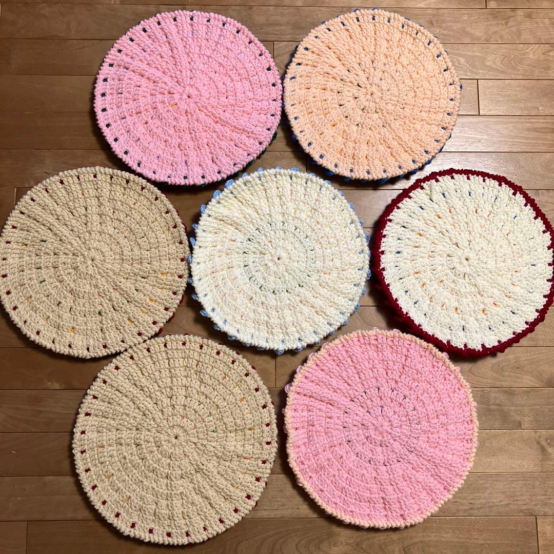 7点 オシャレ ハンドメイド セット 手編み クッション インテリア マット
