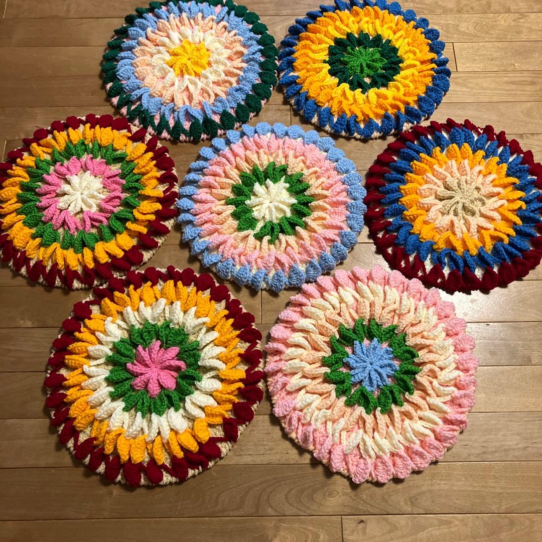 7点 オシャレ ハンドメイド セット 手編み クッション インテリア マット