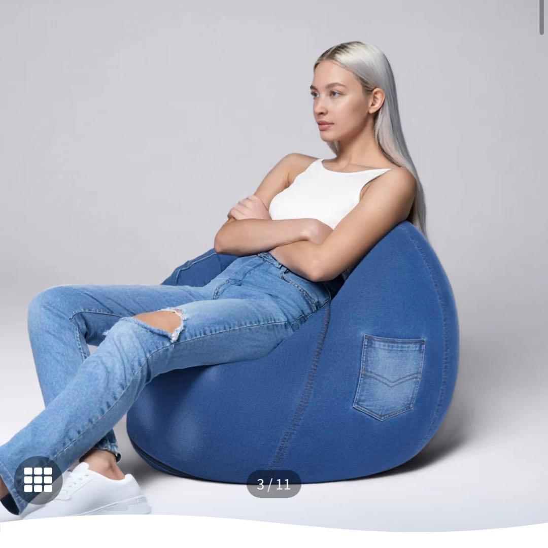 【新品】yogibo ドロップデニムカバーポケット付き デニムブルー