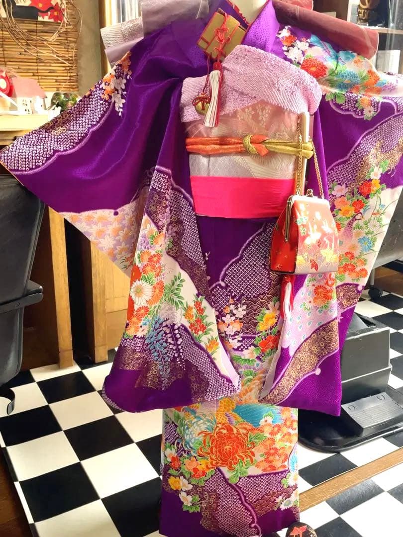 七五三七歳フルセット紫の花柄