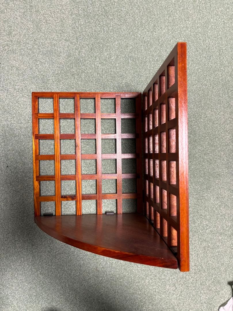 木製コーナーシェルフ ダークブラウン ラティス