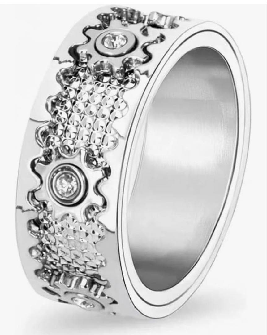 ストーン装飾歯車シルバーリング 10号と7号