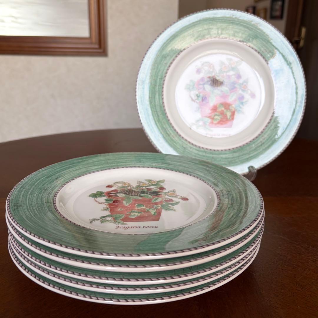 【美品】英国製　ウェッジウッド★サラズガーデン★グリーンデザート皿　6枚