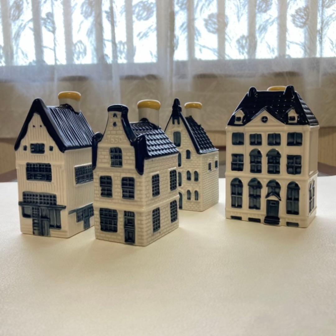 KLM オランダ航空 デルフトブルー ミニチュアハウス 家 陶器 4点 美品